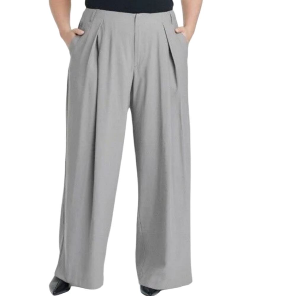 GRAY WIDE-LEG PLEATED TROUSERS SZ 16 NWT